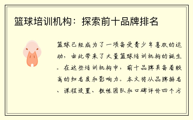篮球培训机构：探索前十品牌排名